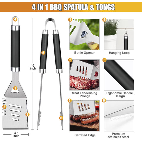 Cifaisi long-handle tongs and spatula ready for safe grilling from a distance