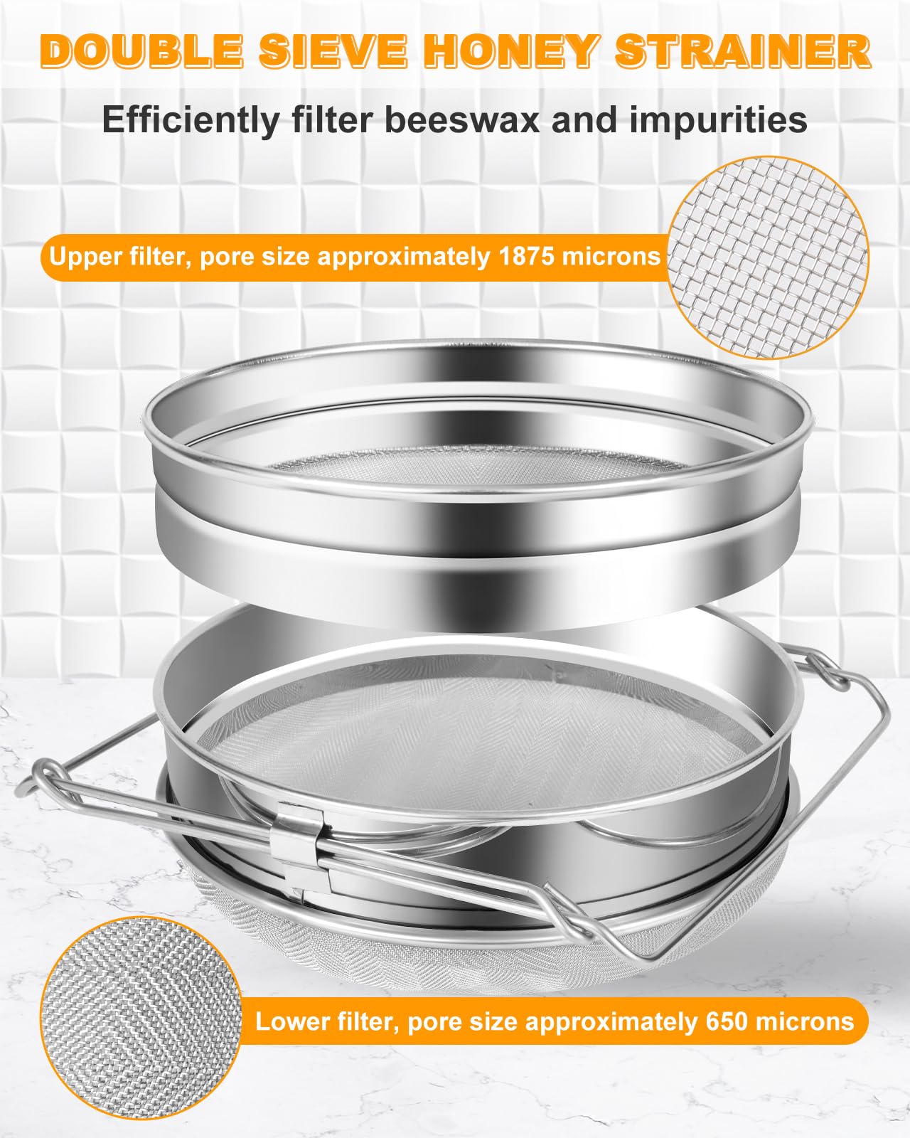 CIMALAB honey filter in use over a bucket enables large-batch filtration