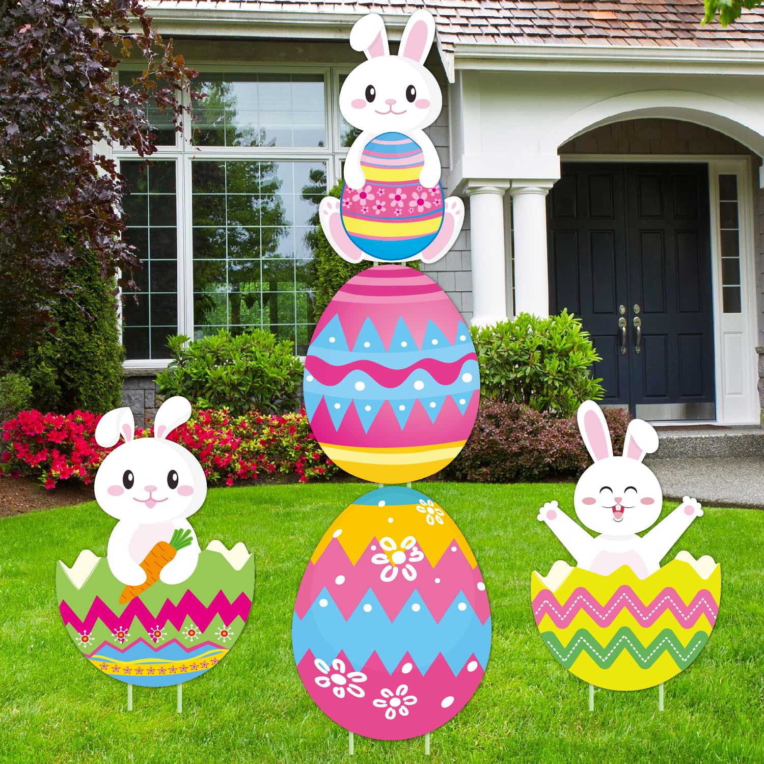 CiniQy Easter yard sign bunny egg 48-inch for vibrant outdoor lawn display.