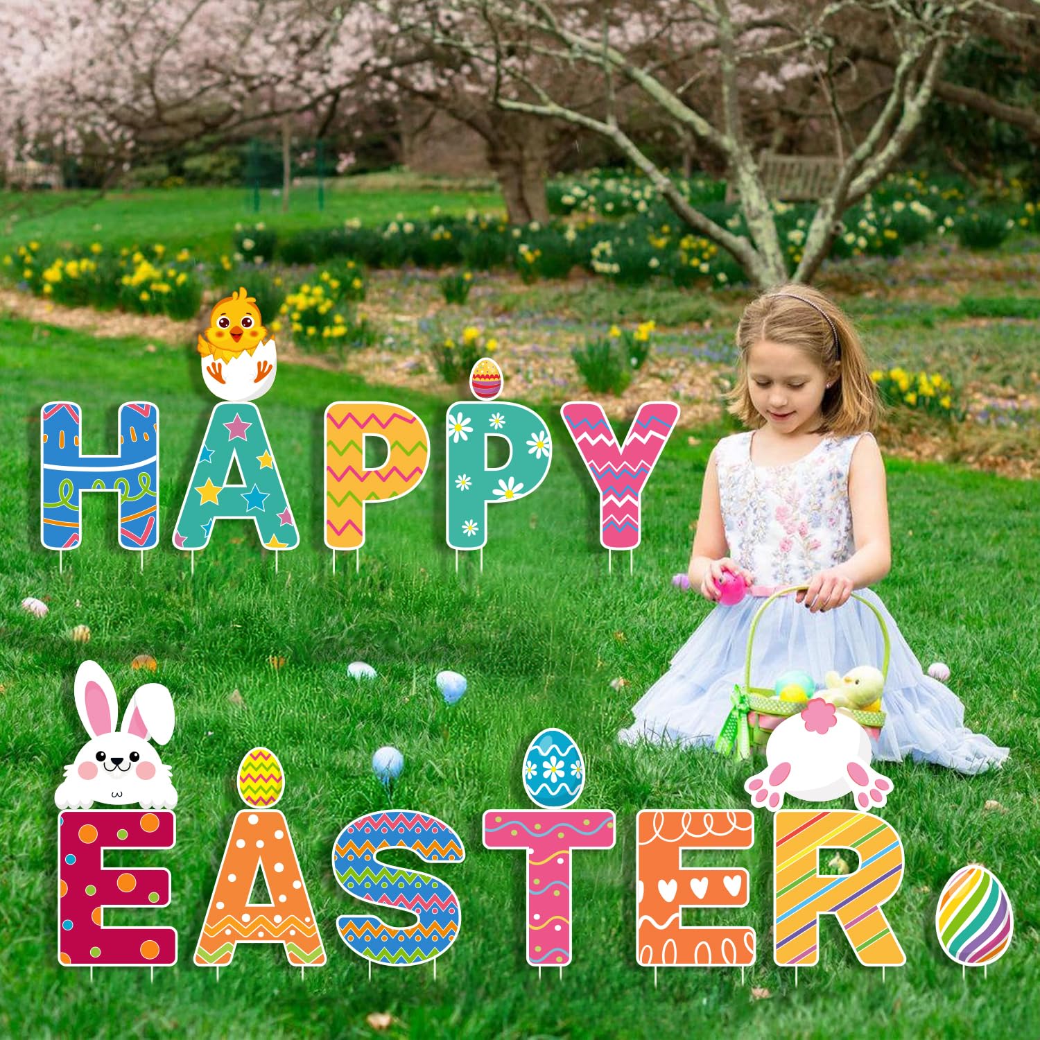CiniQy Easter yard sign with happy Easter letters for curb appeal.
