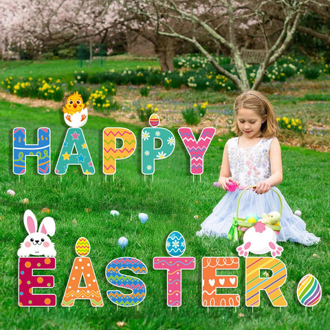 CiniQy Easter yard sign with happy Easter letters for curb appeal.