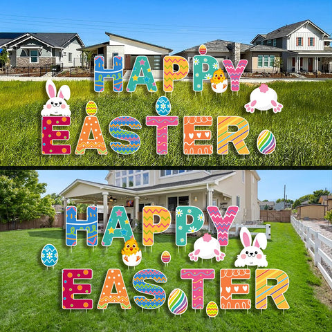 CiniQy outdoor Easter yard signs suitable for lawns, gardens, and porches.