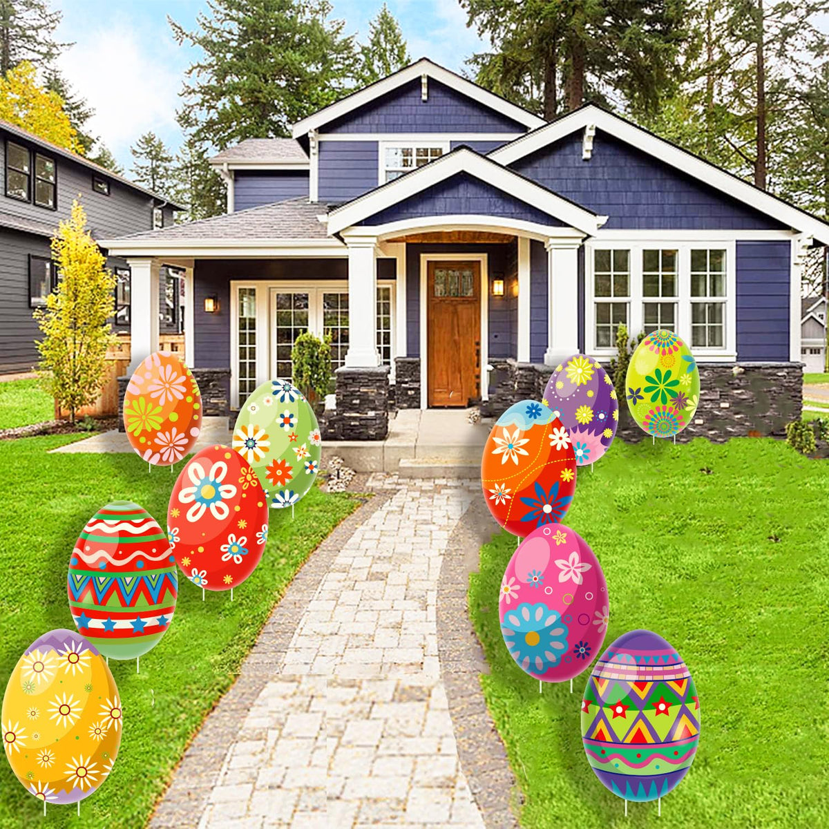 CiniQy outdoor Easter egg decorations on yard stakes add festive curb appeal.