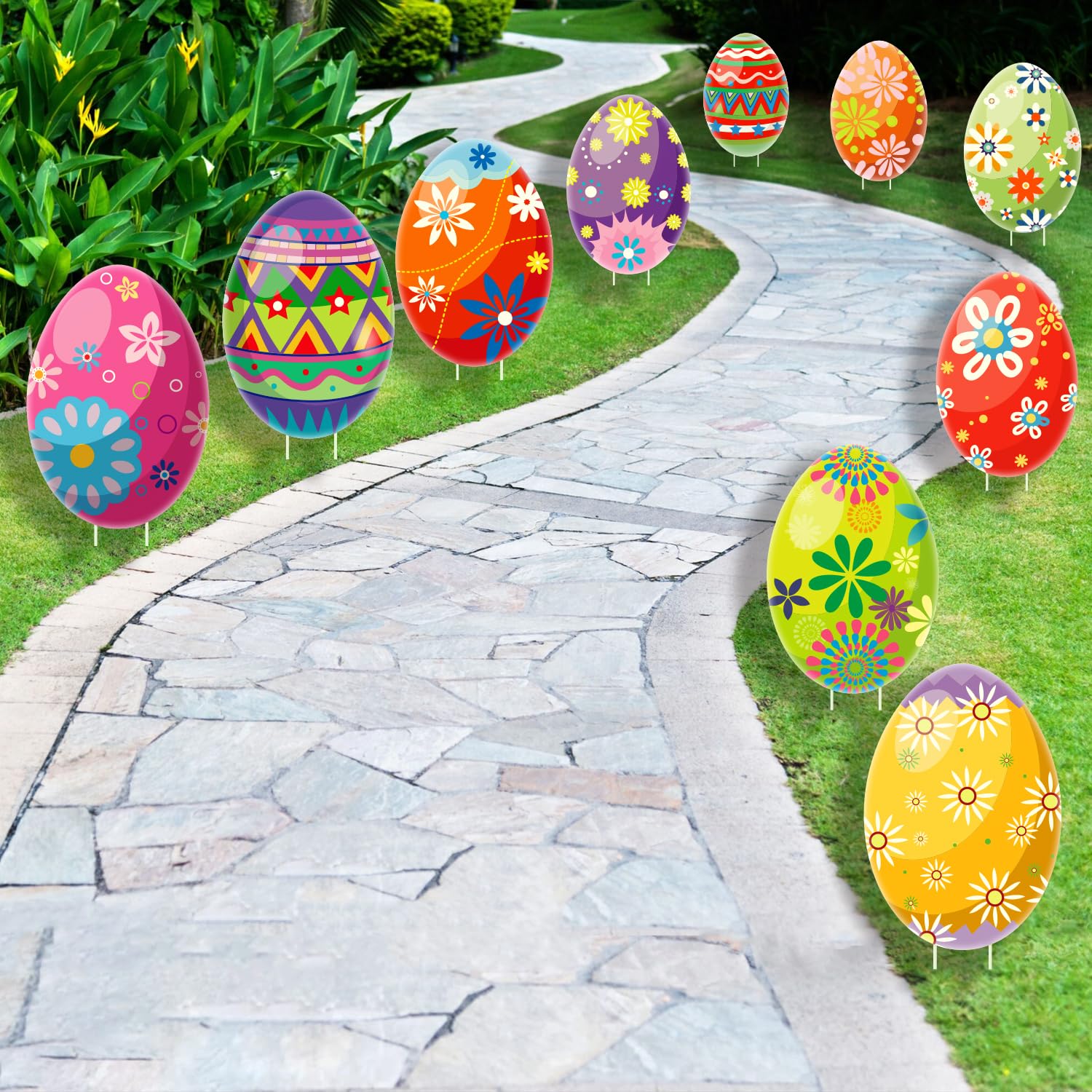 CiniQy patio pathway eggs decorate entrances with playful seasonal charm.