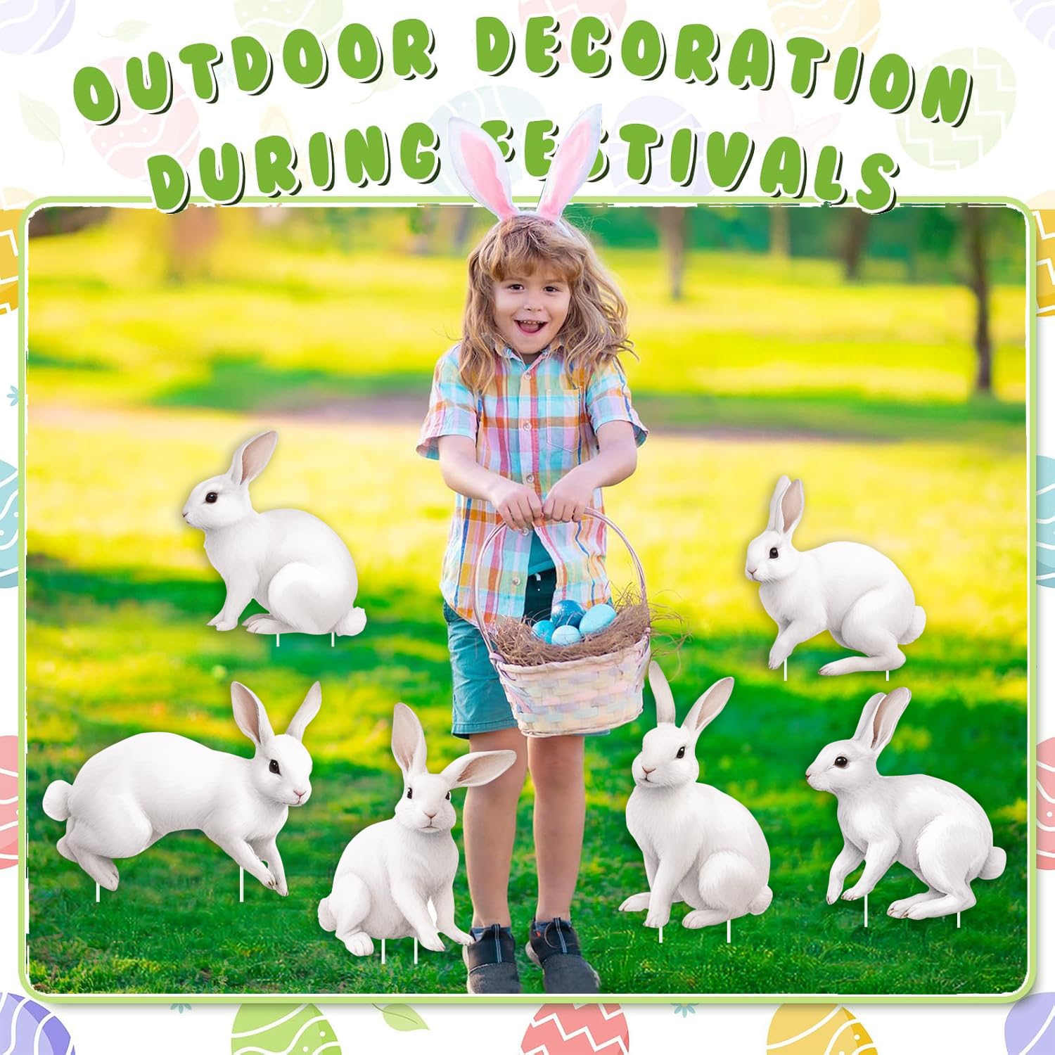 CiniQy white bunny yard sign ready to stake into the ground.