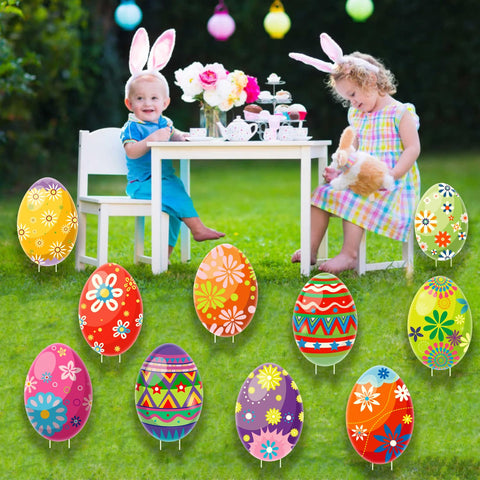CiniQy yard party egg stakes enhance lawn displays for gatherings.