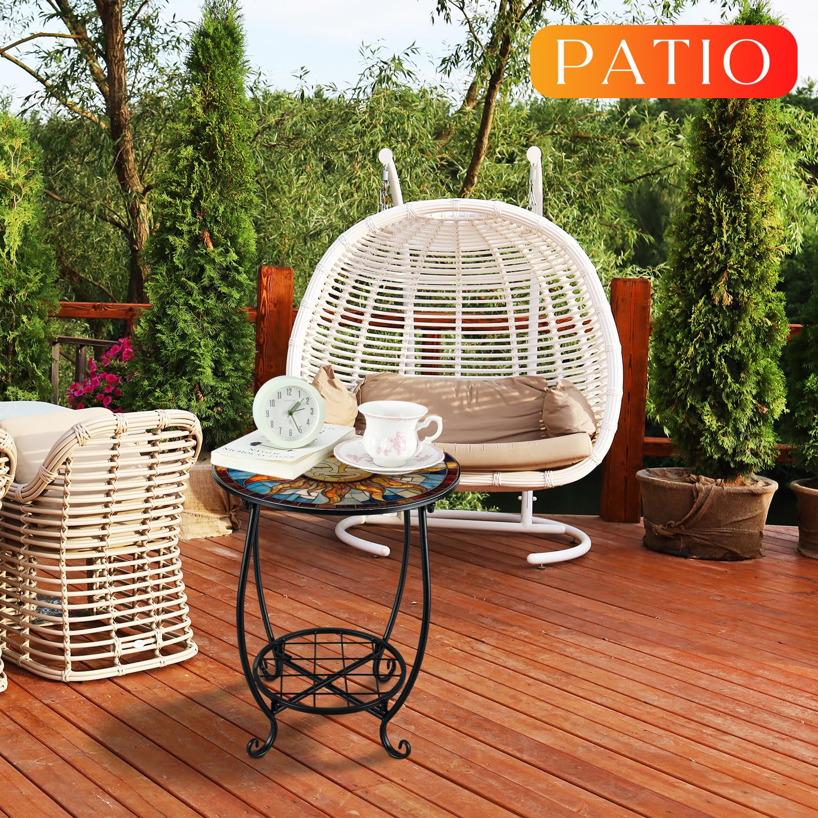 Cinnvoice anti-rust coating on metal tabletop ensures outdoor durability.