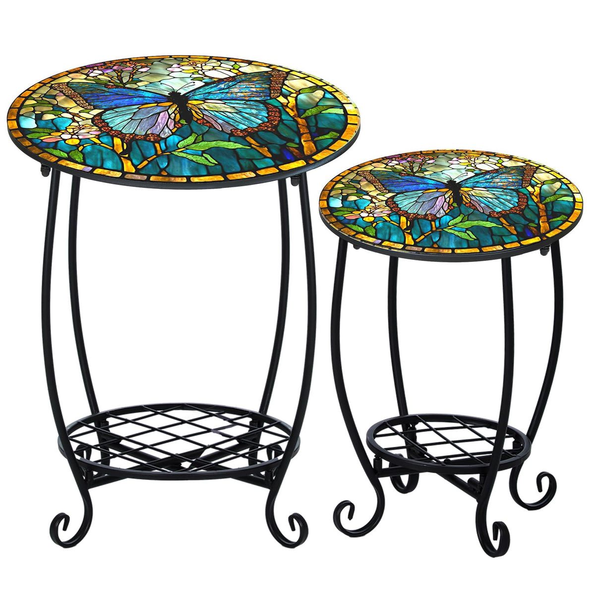 Cinnvoice butterfly mosaic side table 12in top ideal for drinks and plants outdoors.