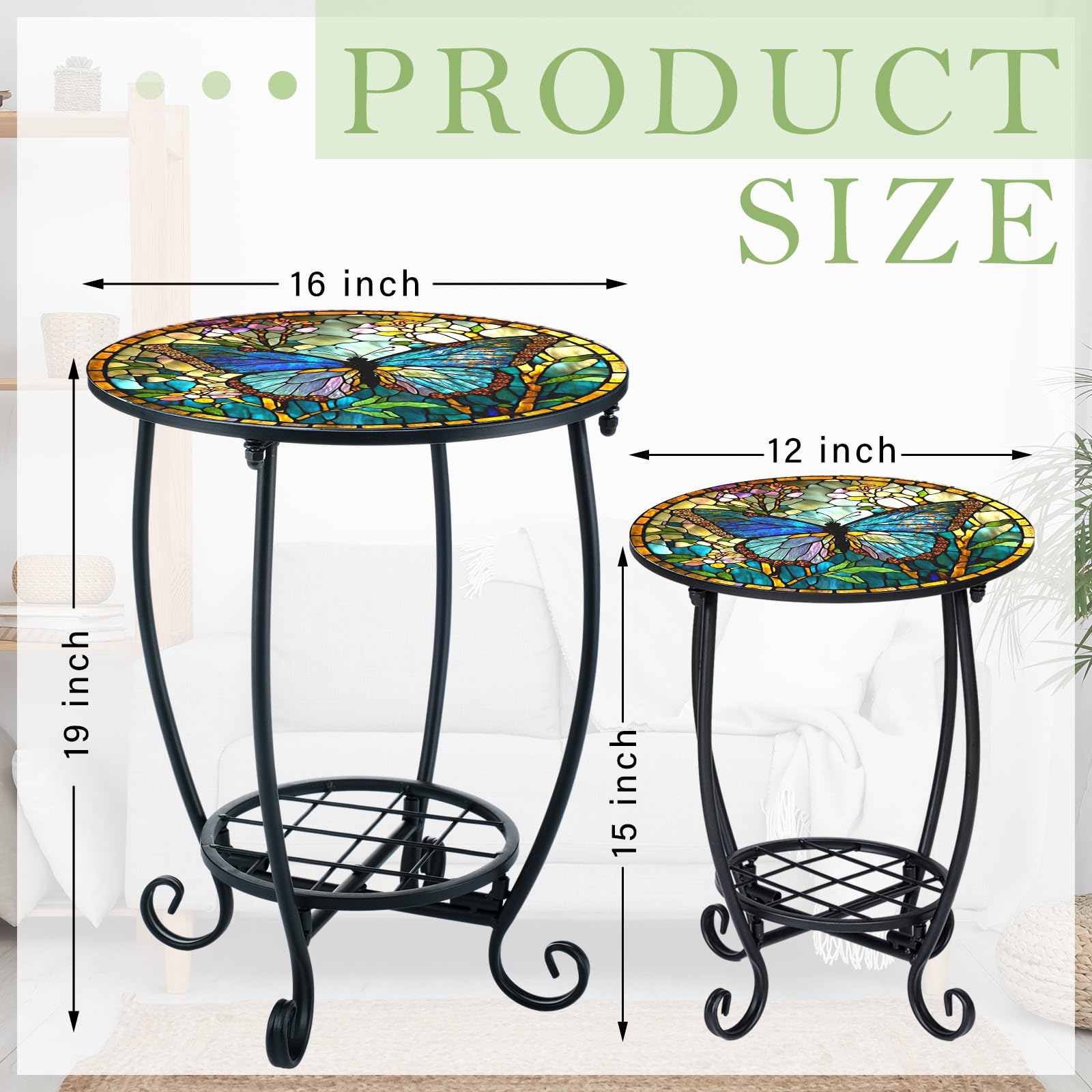 Cinnvoice butterfly mosaic side table 16in top perfect for coffee or lamps indoors.