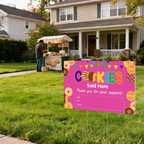 Cinnvoice purple cookie sold sign 12x18 enhances booth appeal from afar