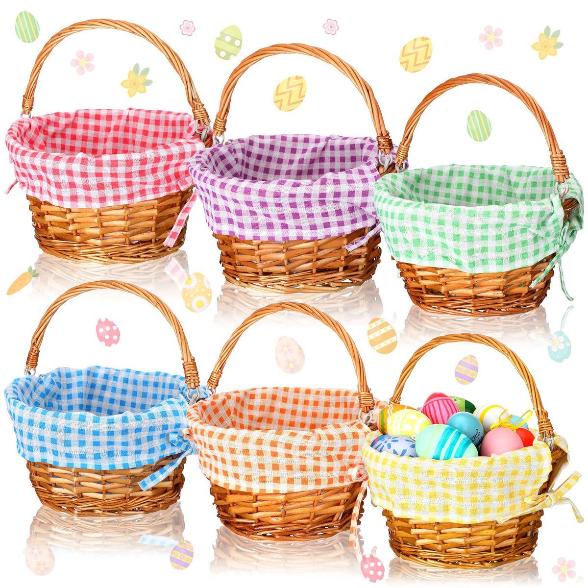 Cinnvoice Easter baskets 6-pack with handles and liners for easy egg hunts and display.