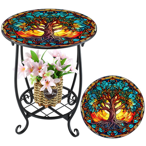 Cinnvoice outdoor round side table butterfly-pattern adds stylish patio charm.