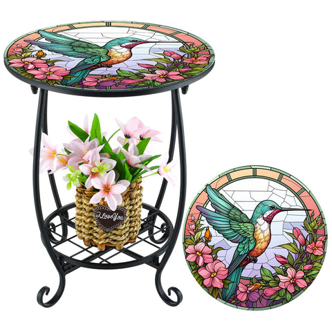 Cinnvoice outdoor round side table with hummingbird pattern for stylish patios