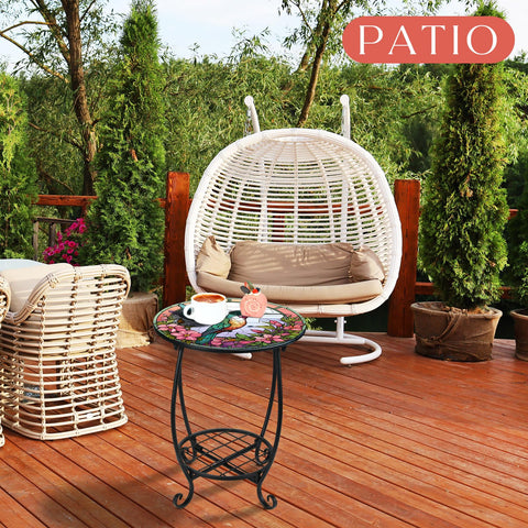 Cinnvoice round metal side table two-tier design for compact storage