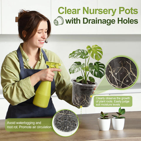 CINKSY clear nursery pot 4-inch with drainage holes for reliable transplanting.