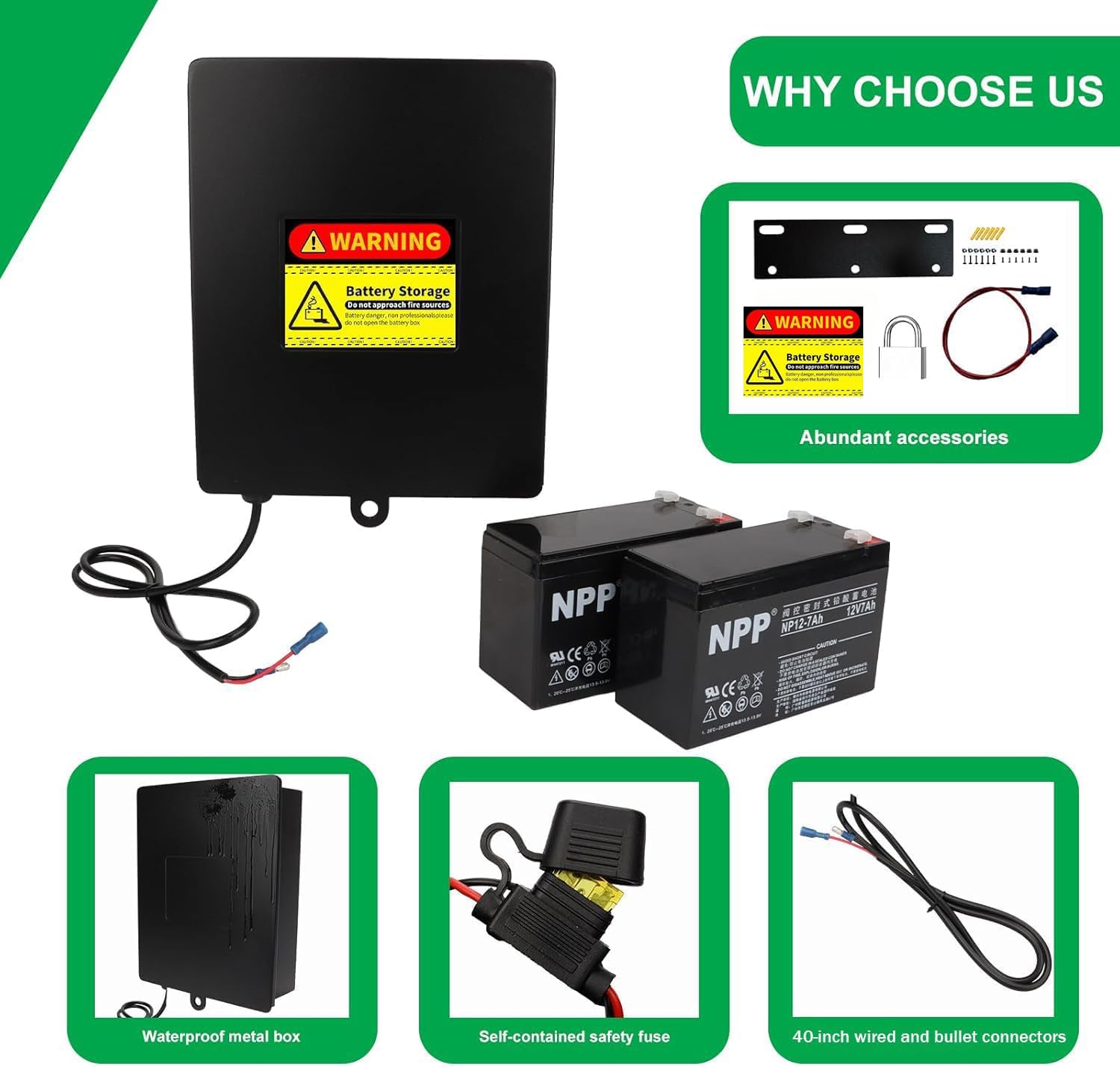 CINVEI 12v-7ah lead-acid batteries inside the kit ready for use