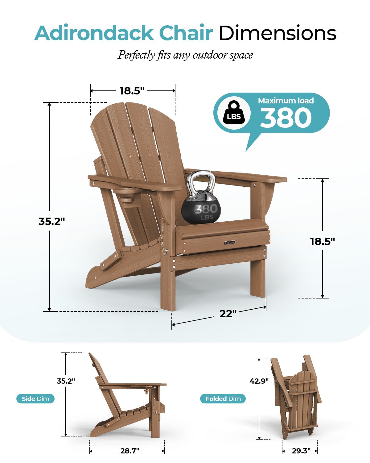 Ciokea Adirondack chair featuring retractable cup holder for drinks outdoors
