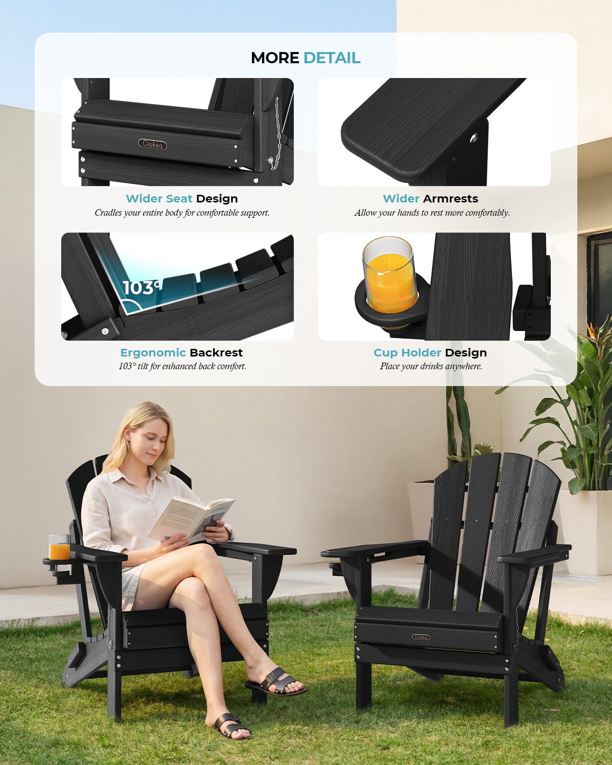 Ciokea Adirondack chair easy-install with simple 15-minute assembly.