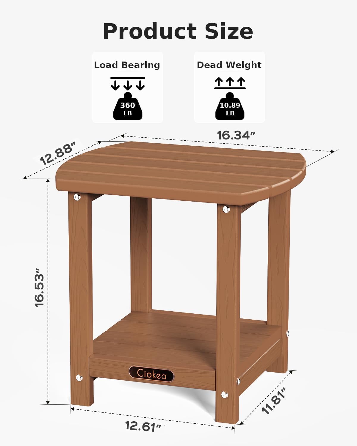Ciokea Adirondack side table lower storage rack keeps tools organized outdoors
