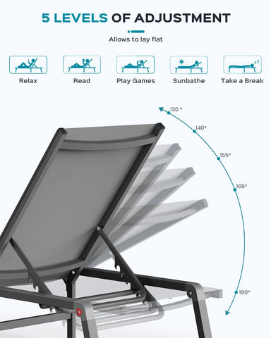 Ciokea grey aluminum chaise lounge complements modern patios and pools.