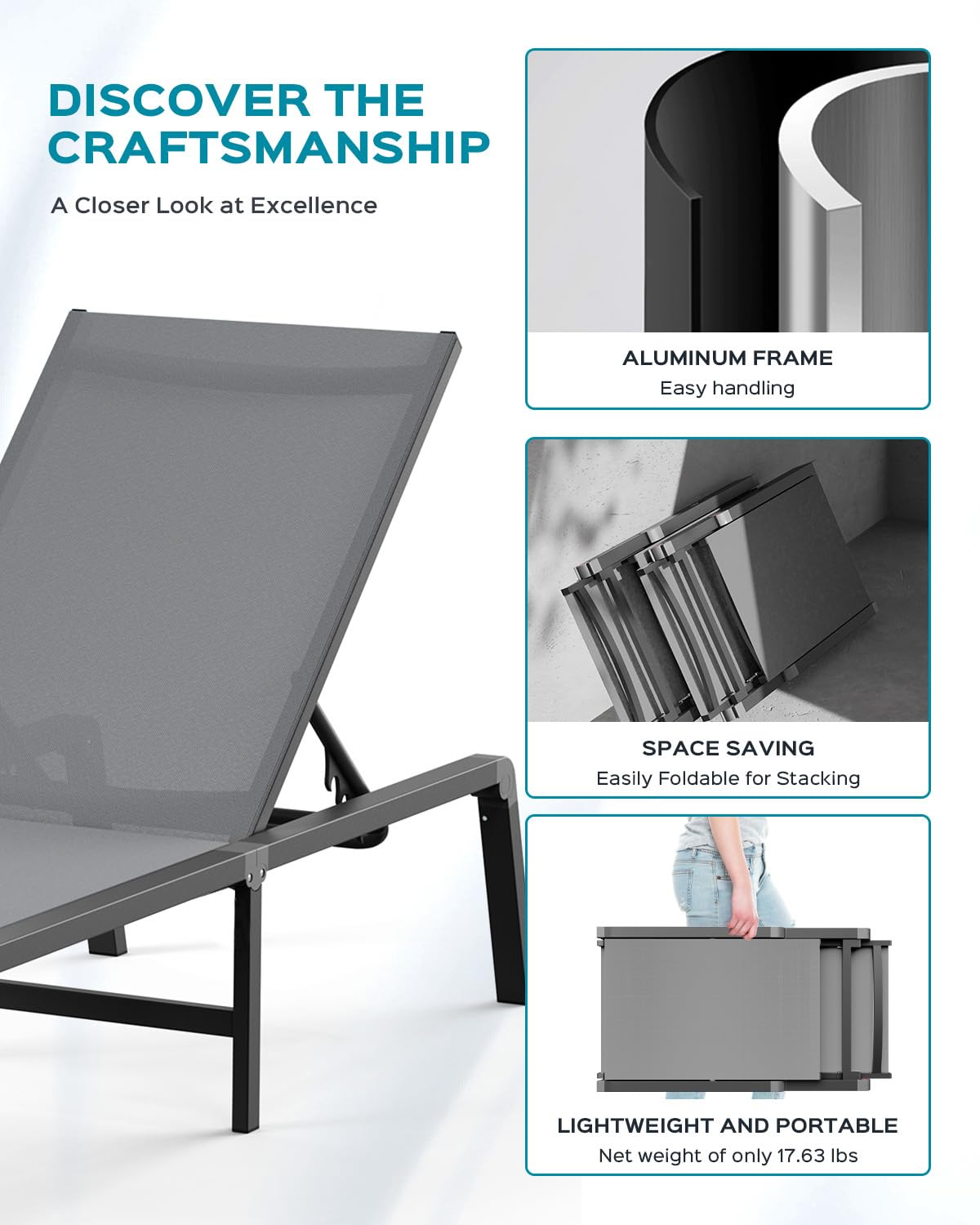 Ciokea outdoor chaise lounge with Texitilene fabric that dries quickly.