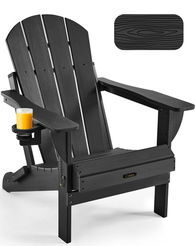 Ciokea folding Adirondack chair with wood texture for durable outdoor seating.