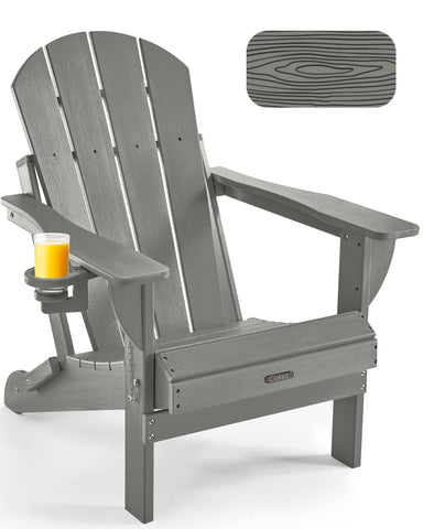 Ciokea folding Adirondack chair with wood texture for durable outdoor seating.