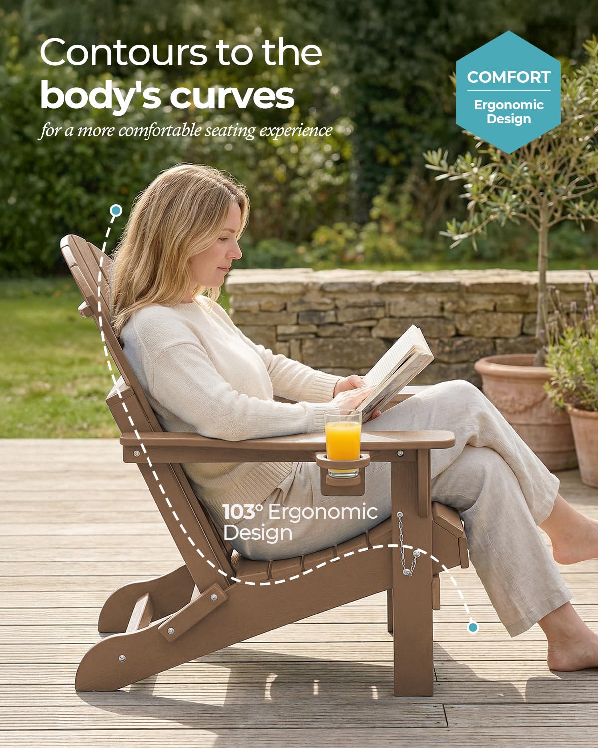 Ciokea ergonomic Adirondack chair with 103° tilt for comfortable lounging