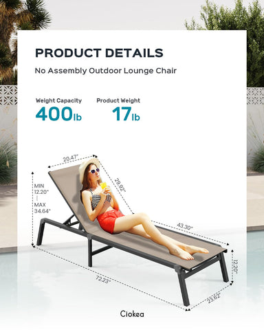 Ciokea outdoor lounge chair, no assembly required for immediate relaxation