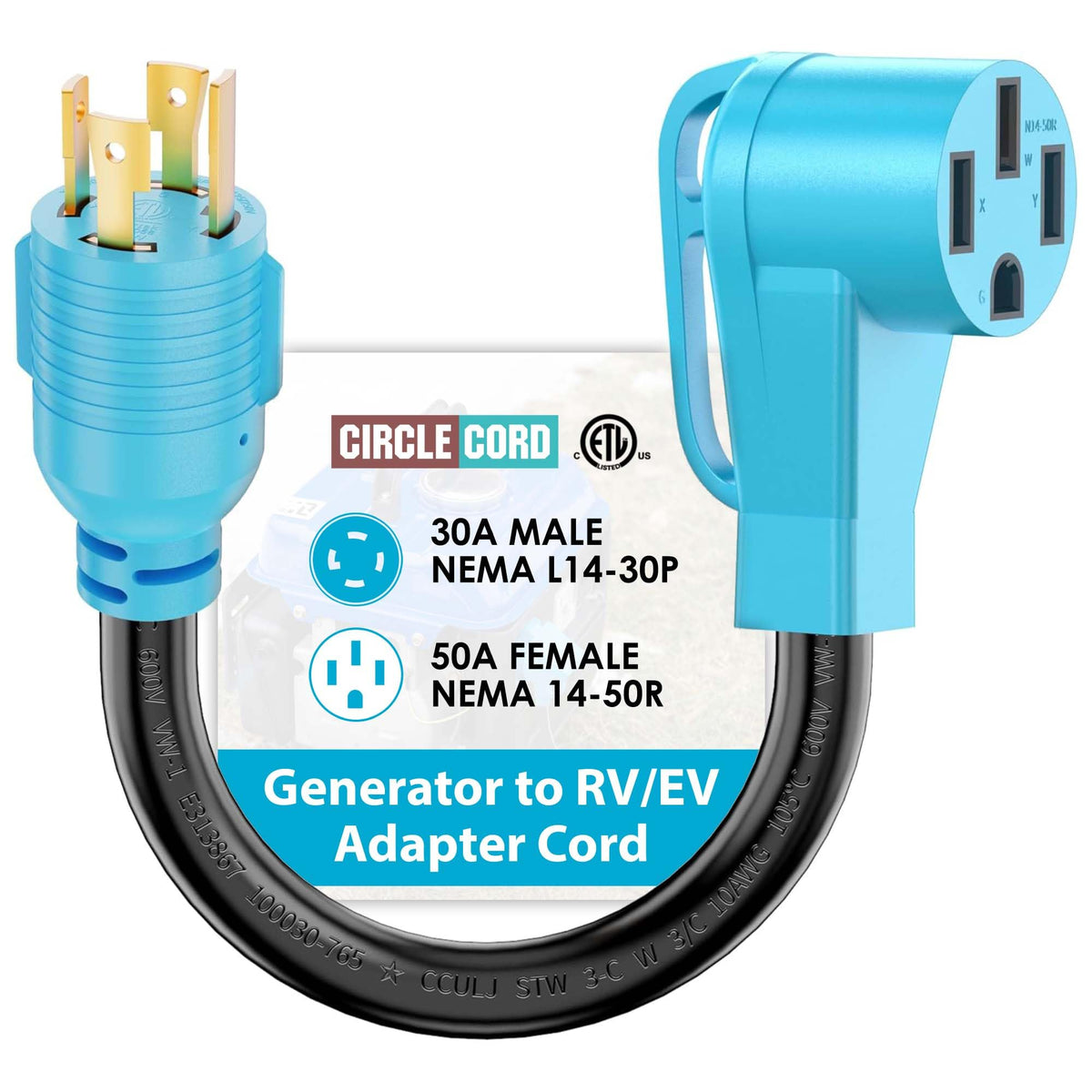 CircleCord L14-30P to 14-50R adapter in outdoor use for RV power