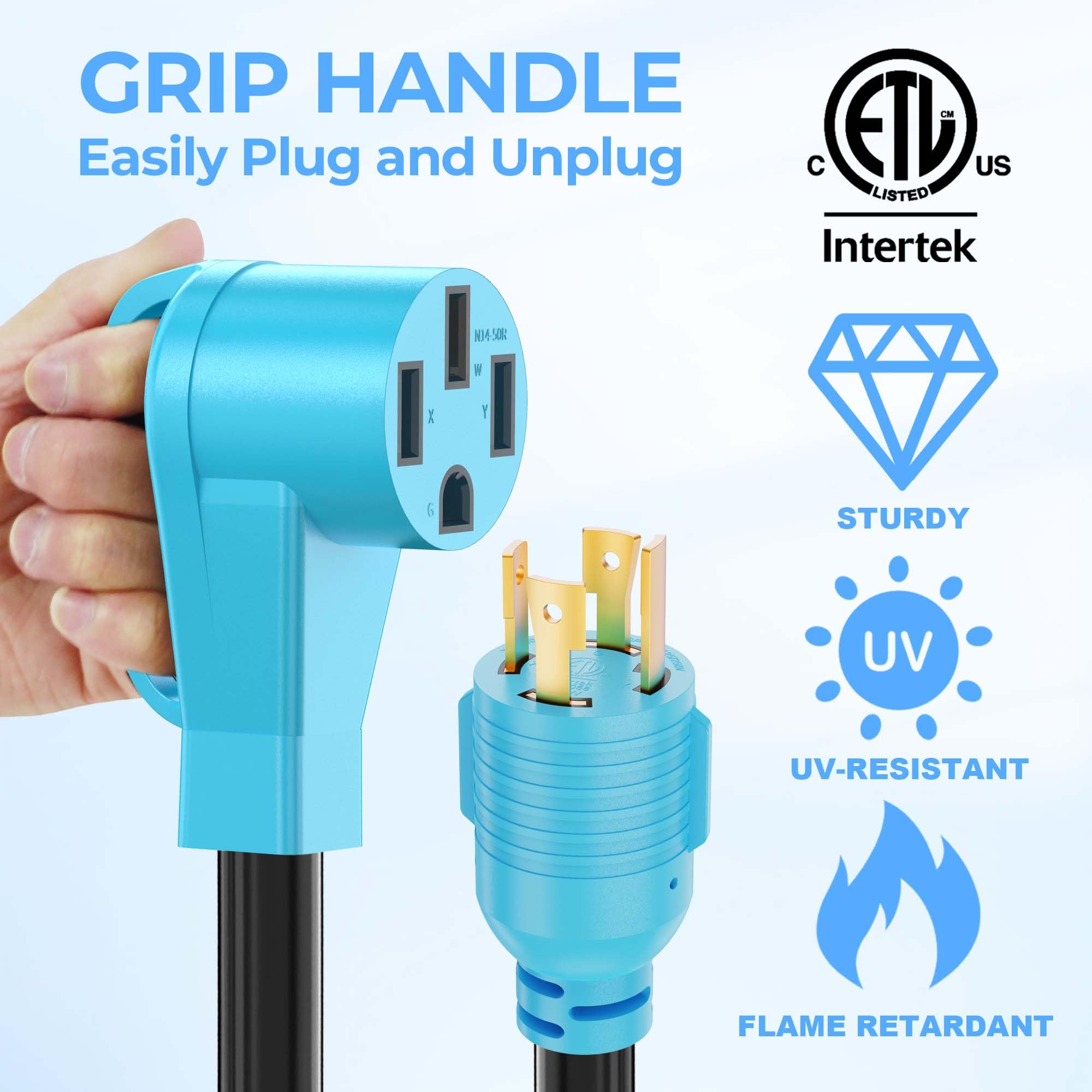 CircleCord receptacle close-up showing 14-50R for high-amperage power