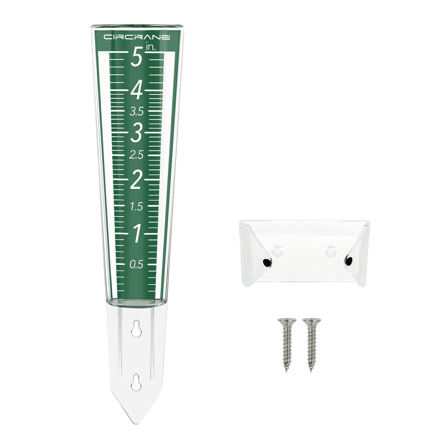 Circrane 5 inch rain gauge with green dial for quick rainfall readings.