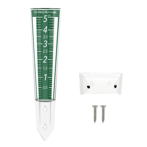 Circrane 5 inch rain gauge with green dial for quick rainfall readings.