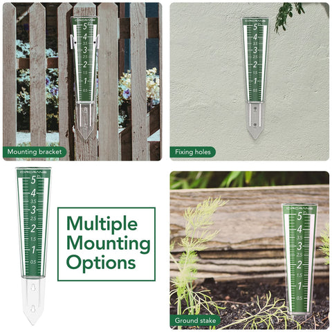 Circrane garden stake setup offering simple yard rain tracking.