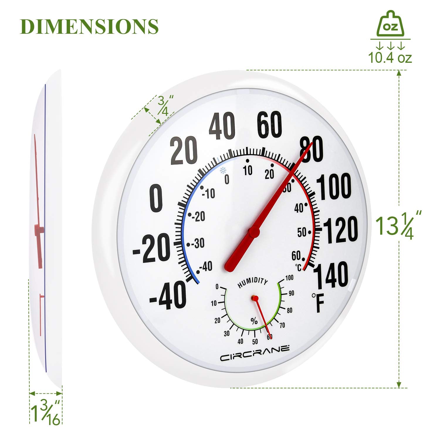 Circrane gradient color dial showing temperature and humidity at a glance.
