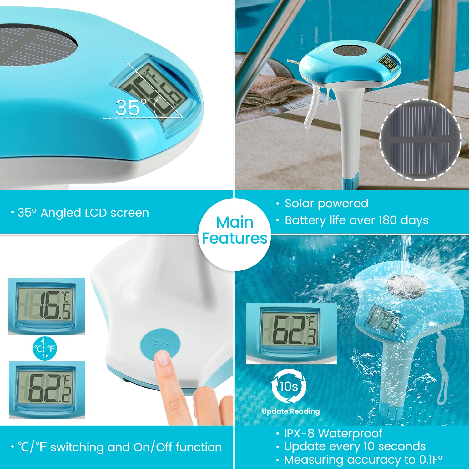 IPX-8 waterproof design protects the device during rain and submersion.