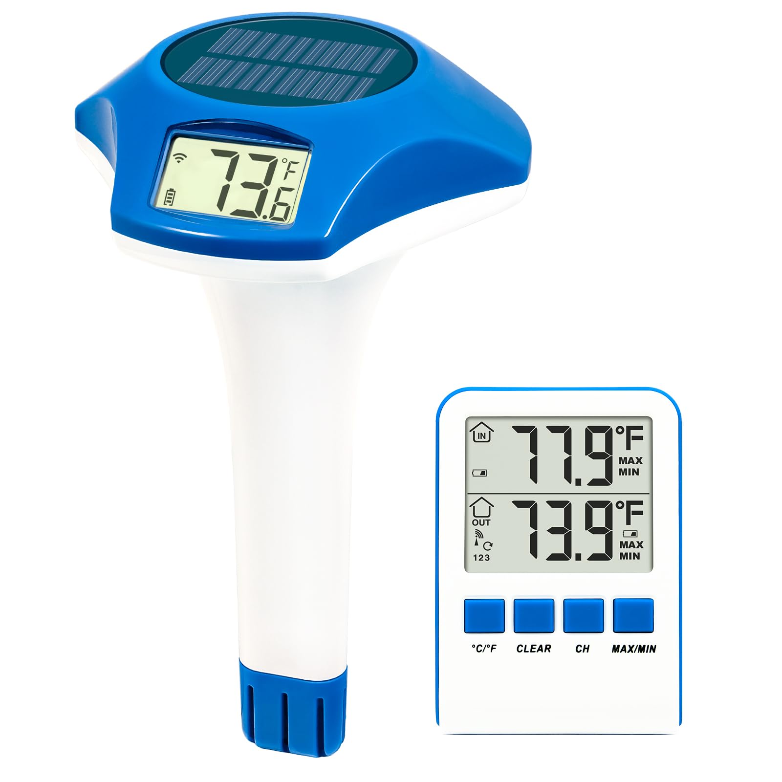 Circrane solar wireless pool thermometer floats with an easy-to-read display for quick water checks