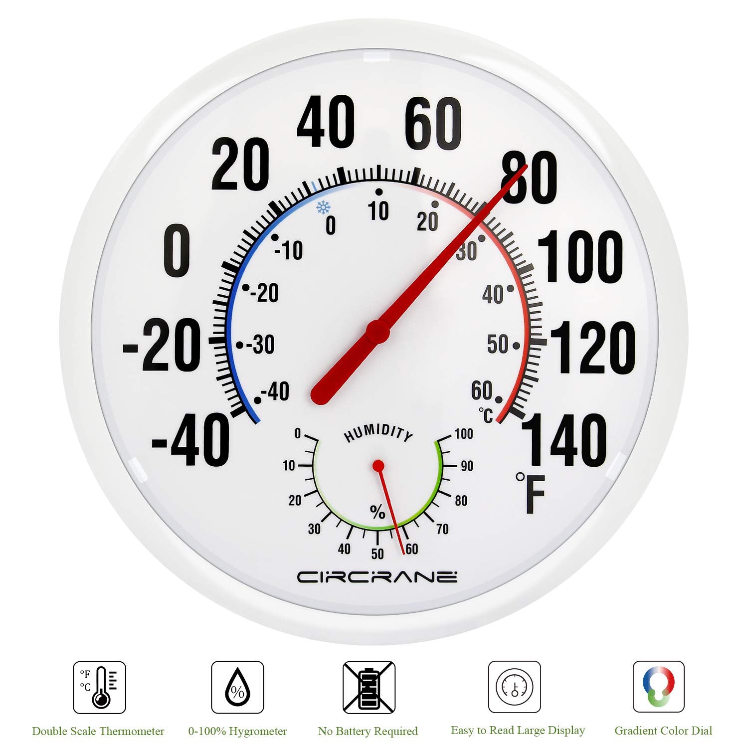 Circrane white indoor wall thermometer blends with home decor.
