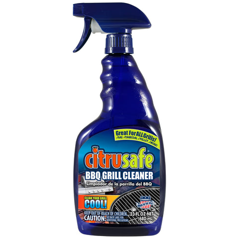 Citrusafe grill cleaner spray pour demonstrates easy application for spotless grill grates.