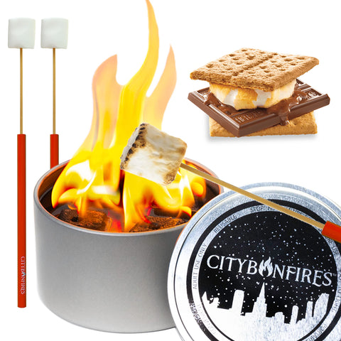 City Bonfires original portable fire pit, front view for easy outdoor s'mores.