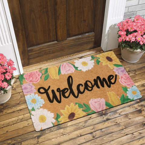 CiyvoLyeen floral welcome doormat with roses, daisies, tulips, and sunflowers for a welcoming entry.