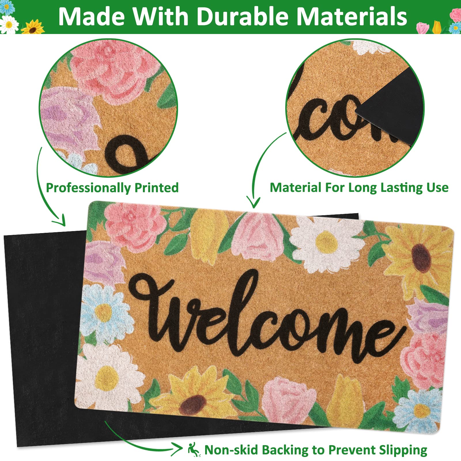CiyvoLyeen front-door mat with roses and tulips for a warm welcome.