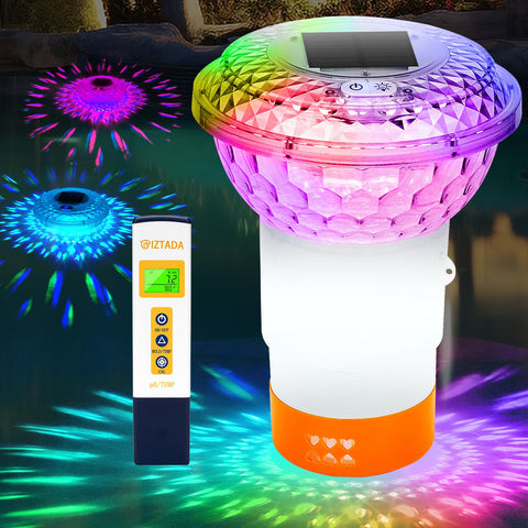 CIZTADA solar pool chlorine floater with lights for evening ambiance and clean water.