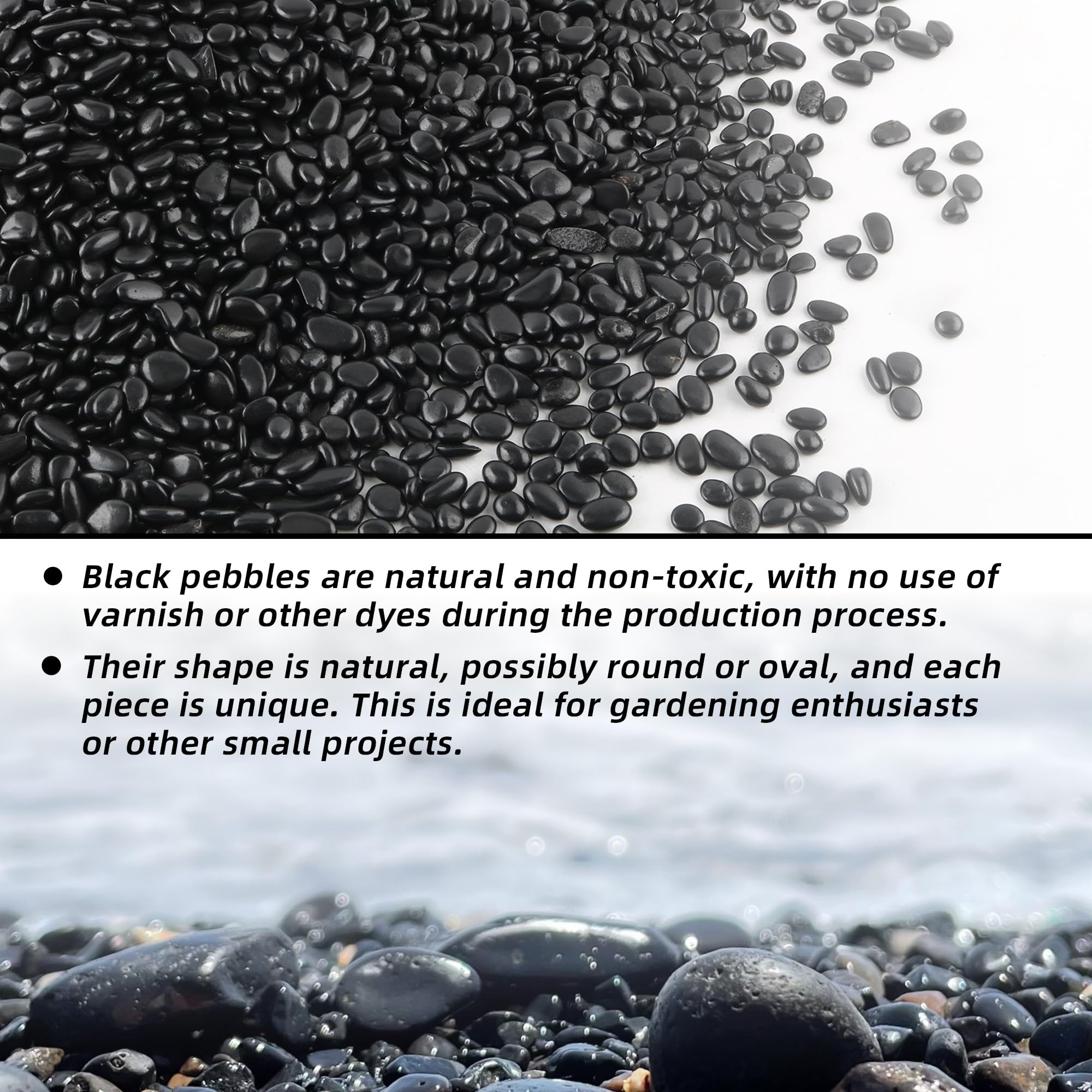 CJGQ black pebbles garden decor for plants, landscaping, and terrariums.
