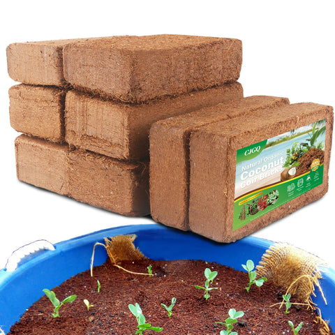 CJGQ coco coir brick 8-pack ready to hydrate for quick planting.