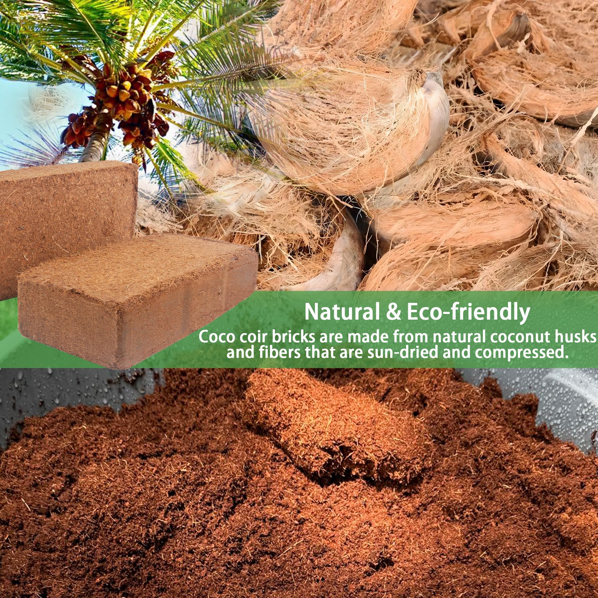 CJGQ coco coir brick expands with water to reveal fluffy grow medium.