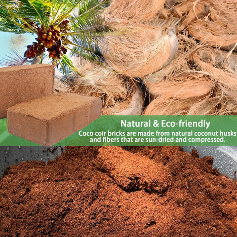 CJGQ coco coir brick expands with water to reveal fluffy grow medium.
