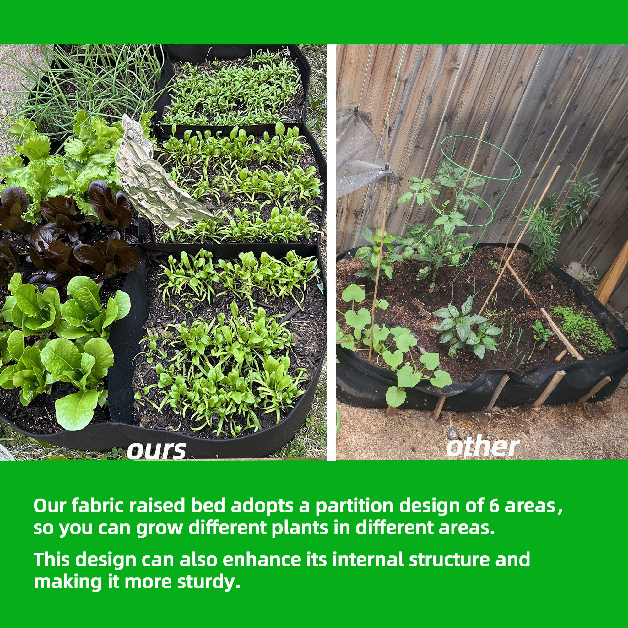 CJGQ fabric raised garden bed with six-square partition for organized planting.