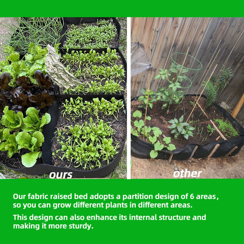 CJGQ fabric raised garden bed with six-square partition for organized planting.