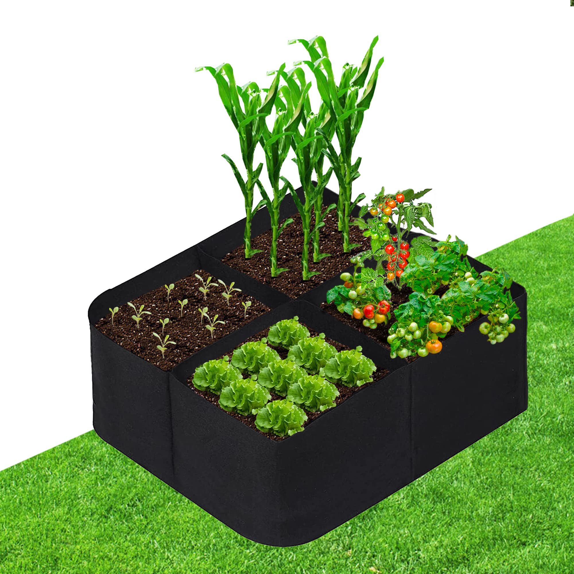 CJGQ fabric raised garden bed outdoor 24x24 with 4-grid layout for organized planting.
